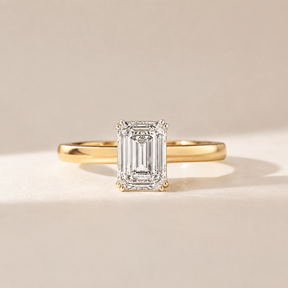 0.95 Carat Emerald Cut Solitaire Lab-Grown Diamond Ring in Gold