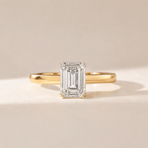 0.95 Carat Emerald Cut Solitaire Lab-Grown Diamond Ring in Gold