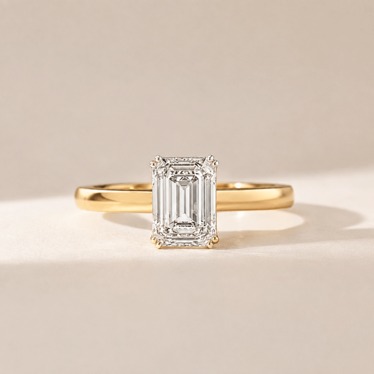 0.95 Carat Emerald Cut Solitaire Lab-Grown Diamond Ring in Gold