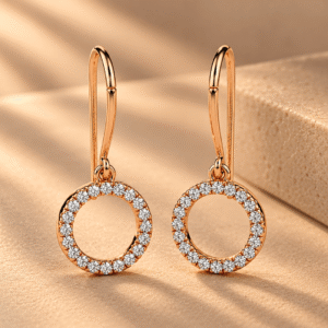 Celestial Glow Diamond Circle Drop Earrings in 14K Rose Gold