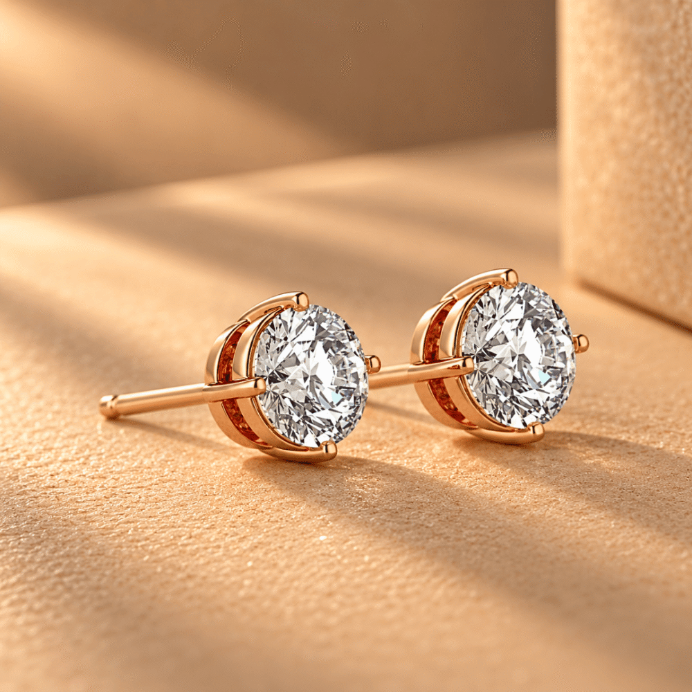 Classic Round-Cut Diamond Stud Earrings in 14K Rose Gold