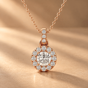 Classic Round Halo Lab Diamond Pendant in Rose Gold