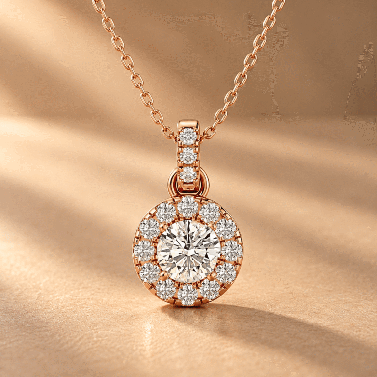 Classic Round Halo Lab Diamond Pendant in Rose Gold