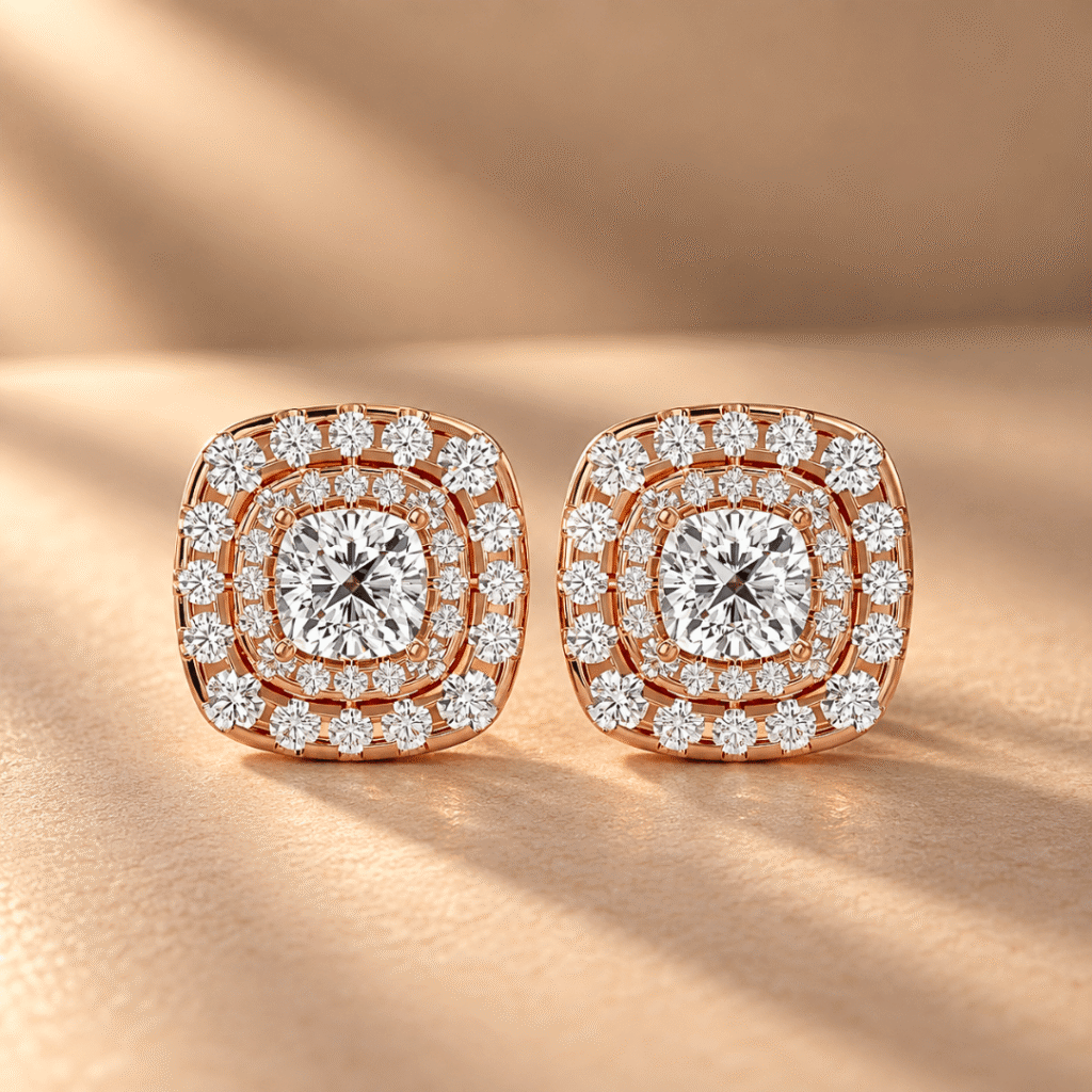 Dazzling Halo Diamond Stud Earrings
