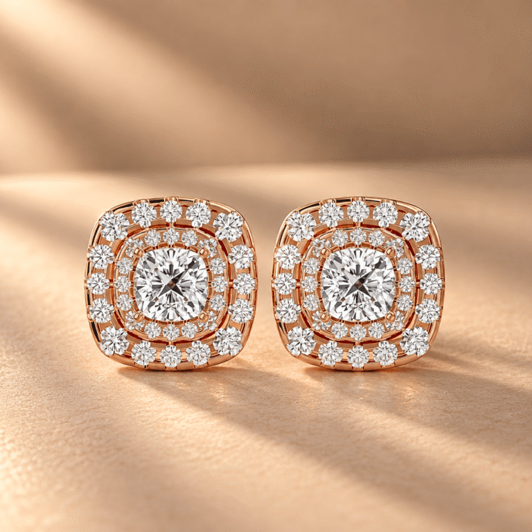 Dazzling Halo Diamond Stud Earrings in 14K Rose Gold