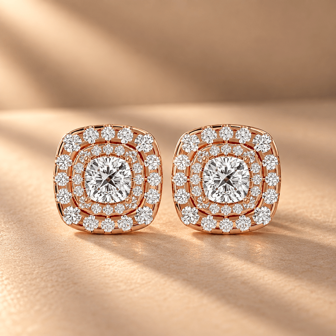 Dazzling Halo Diamond Stud Earrings