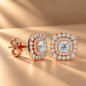 Dazzling Halo Diamond Stud Earrings in 14K Rose Gold
