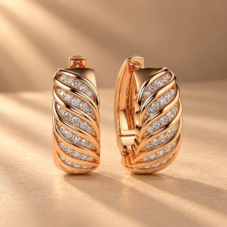 Elysian Swirl Diamond Hoop Earrings in 14K Rose Gold