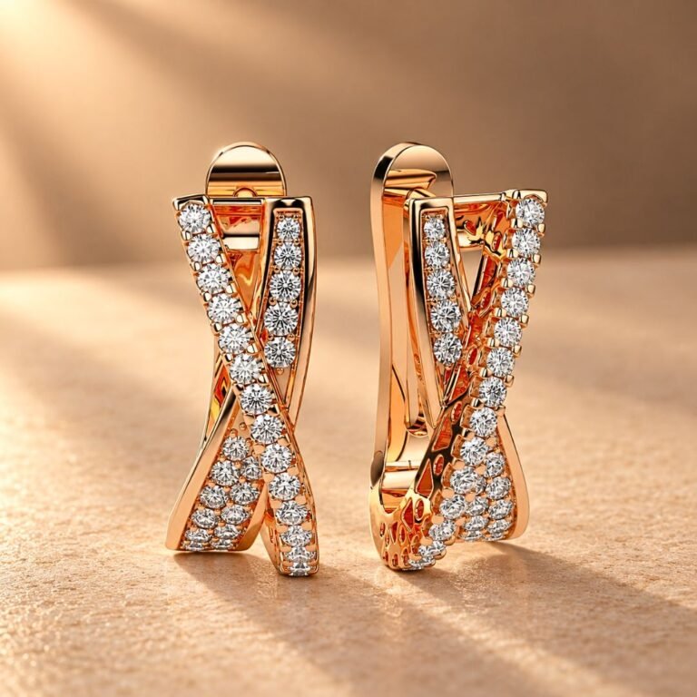 Eternal Twist Diamond Hoop Earrings in 14K Rose Gold