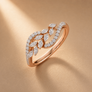 Nature-Inspired Leaf Diamond Ring in 14K Rose Gold