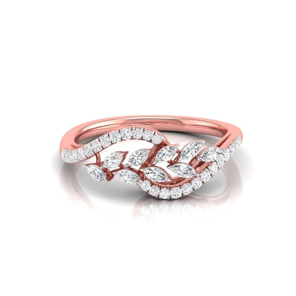 Nature-Inspired Leaf Diamond Ring in 14K Rose Gold