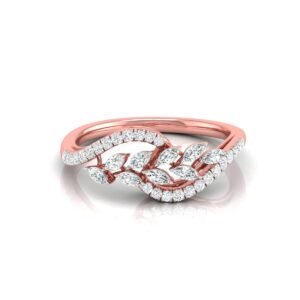 Nature-Inspired Leaf Diamond Ring in 14K Rose Gold
