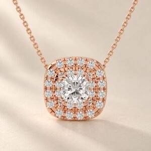 Radiant Halo Diamond Pendant in 14K Rose Gold