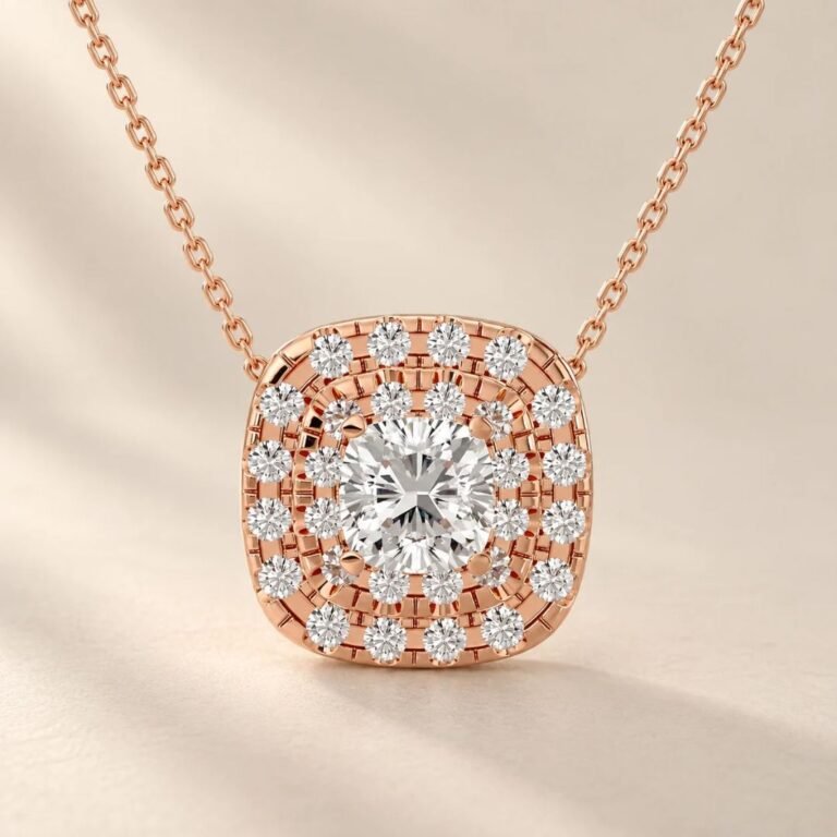 Radiant Halo Diamond Pendant in 14K Rose Gold