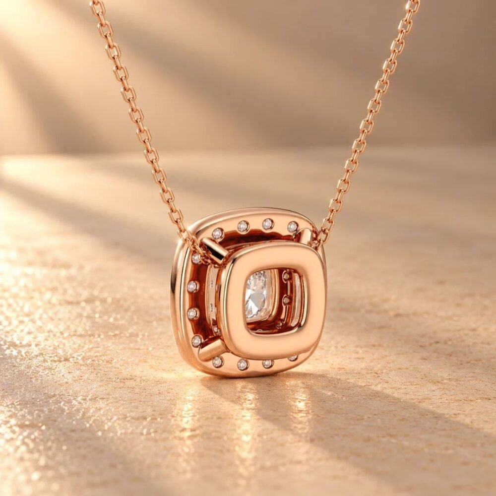 Radiant Halo Diamond Pendant in 14K Rose Gold