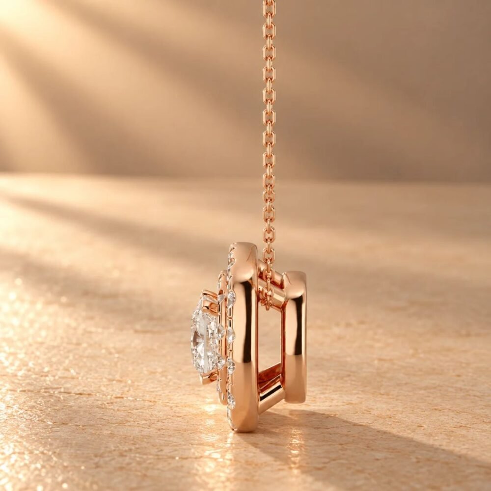 Radiant Halo Diamond Pendant in 14K Rose Gold