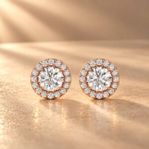 Timeless Halo Diamond Stud Earrings in 14K Rose Gold