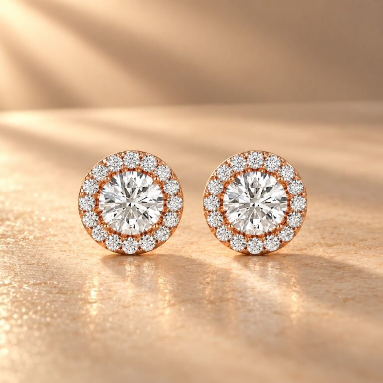 Timeless Halo Diamond Stud Earrings in 14K Rose Gold
