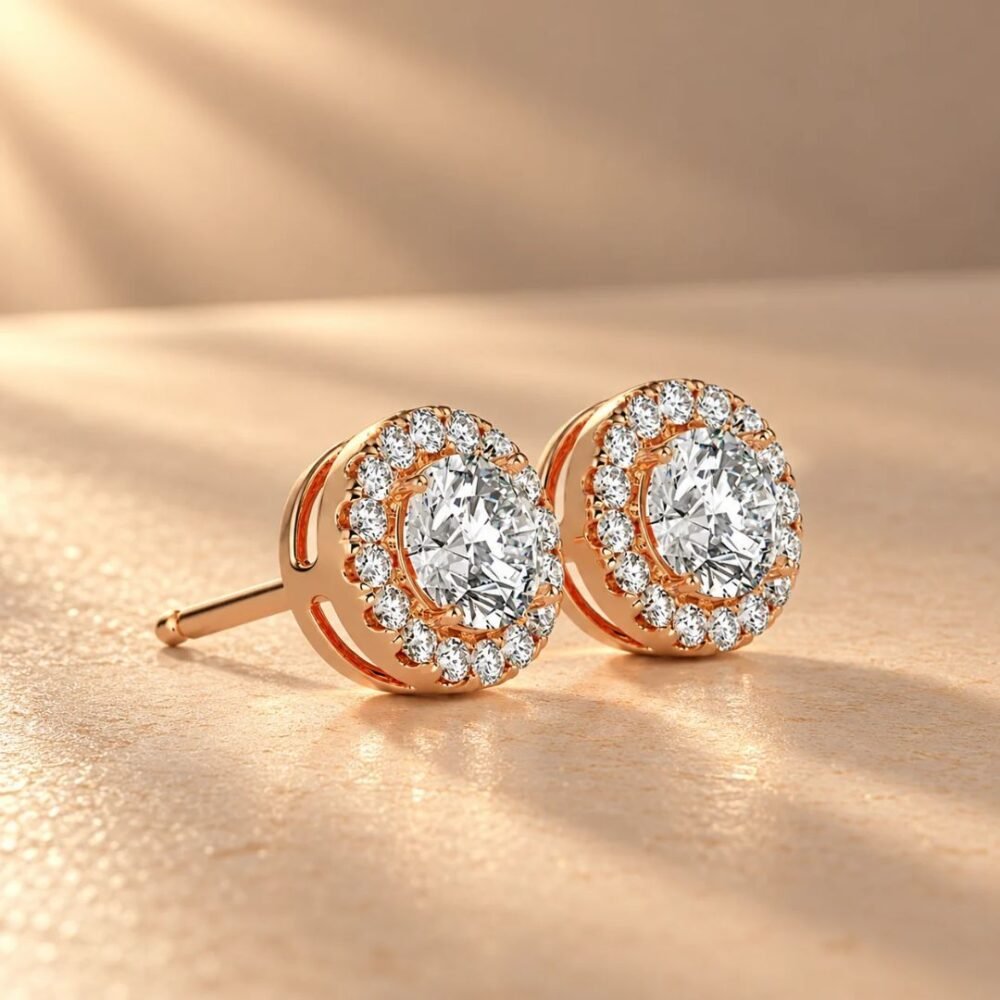 Timeless Halo Diamond Stud Earrings in 14K Rose Gold