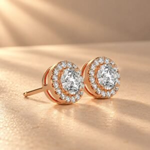 Timeless Halo Diamond Stud Earrings in 14K Rose Gold