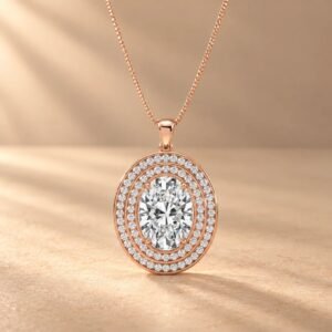 Eternal Radiance Oval Halo Diamond Pendant in 14K Rose Gold