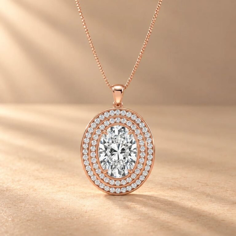 Eternal Radiance Oval Halo Diamond Pendant in 14K Rose Gold