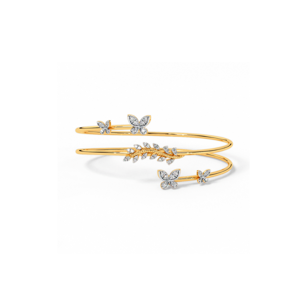 14kt Gold Butterfly and Leaf Diamond Bracelet with Lab-Grown Diamonds
