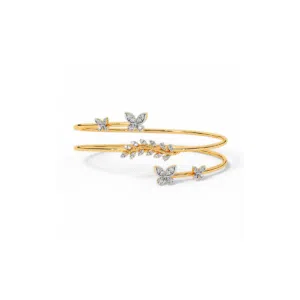 14kt Gold Butterfly and Leaf Diamond Bracelet with Lab-Grown Diamonds