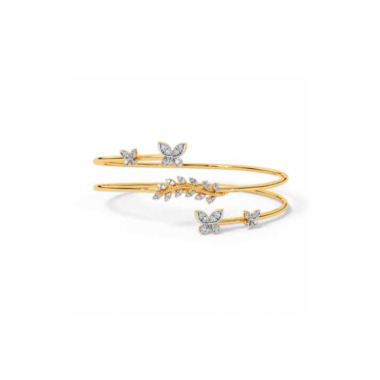 14kt Gold Butterfly and Leaf Diamond Bracelet with Lab-Grown Diamonds