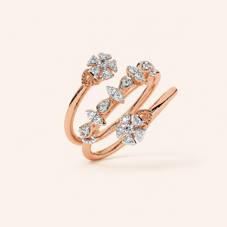 Floral Spiral Diamond Ring in 14K Gold by Osha Jewels