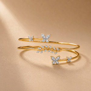 14kt Gold Butterfly and Leaf Diamond Bracelet with Lab-Grown Diamonds