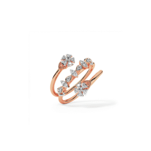 14kt Rose Gold Spiral Diamond Ring with Floral Motif and Lab-Grown Diamonds