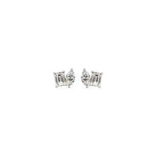 Dual Stone Diamond Studs – Emerald & Marquise Lab-Grown Diamond Earrings | Osha Jewels