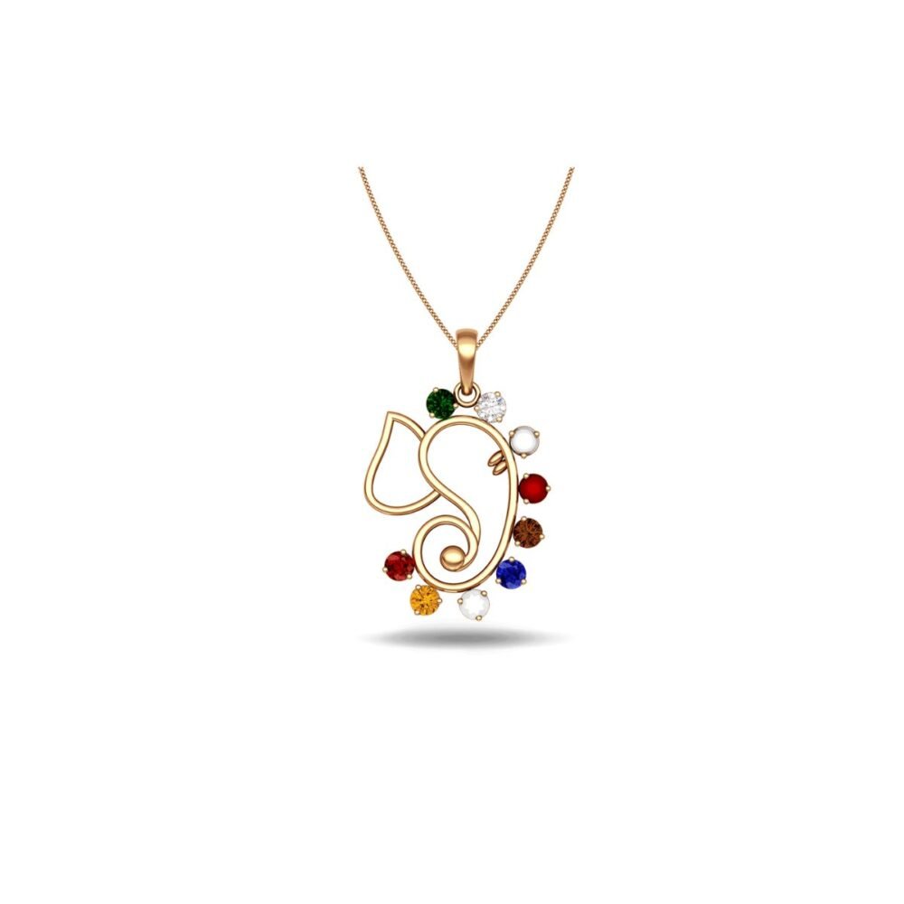 Navratna Ganesh Pendant with Nine Gemstones in Gold