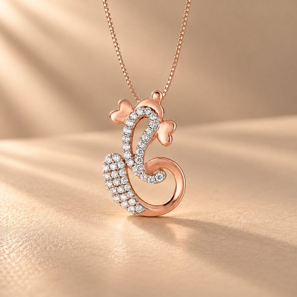 Abstract Ganesh Diamond Pendant
