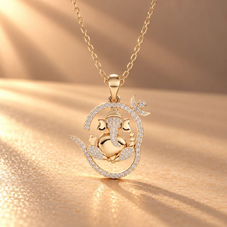 Om Ganesh Diamond Pendant with lab-grown diamonds – a perfect blend of spiritual beauty and modern style. Ideal for sacred everyday elegance.
