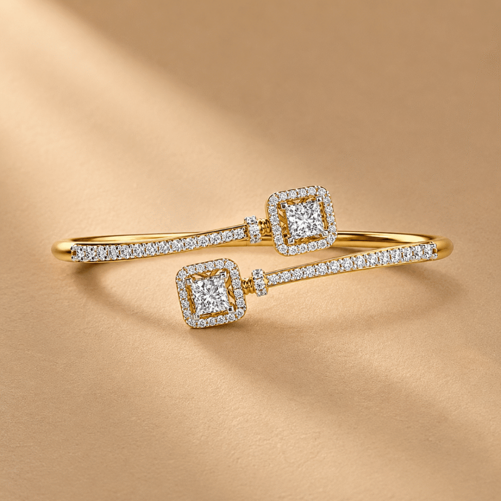 14K gold princess halo lab-grown diamond bracelet