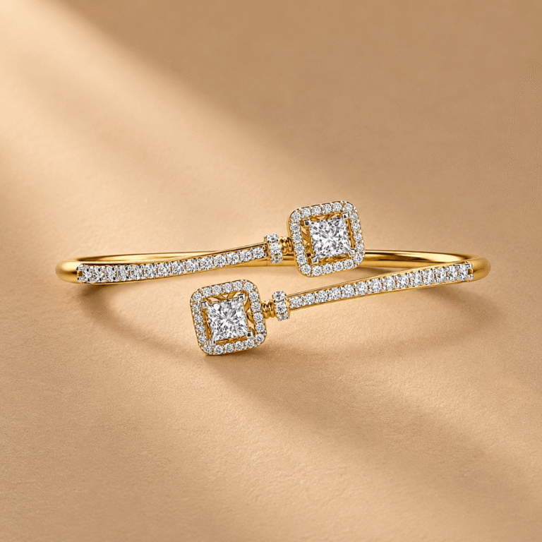 14K gold princess halo lab-grown diamond bracelet