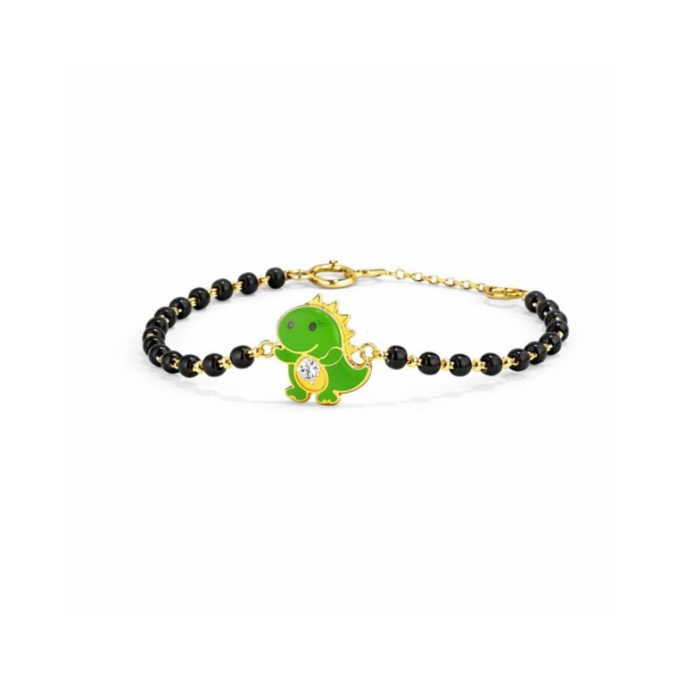 Dinosaur diamond kids nazaria bracelet in gold with black beads and lab grown diamond