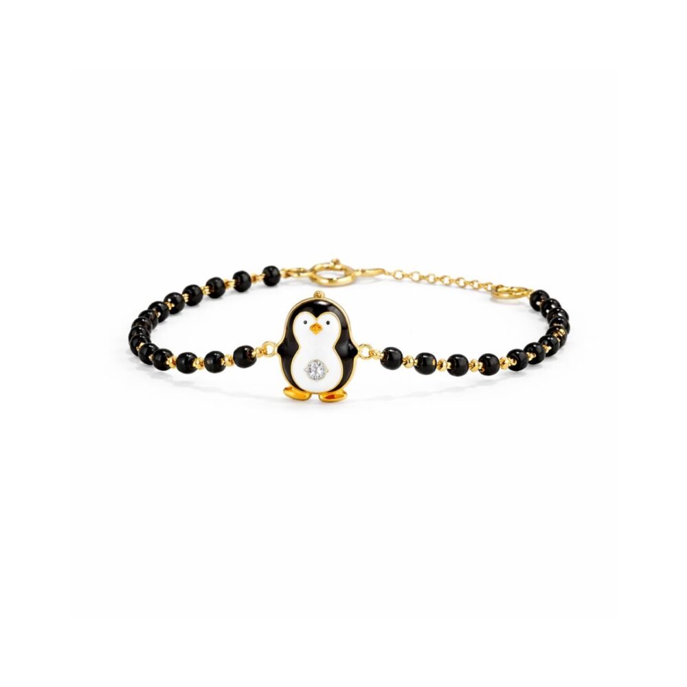 Penguin diamond kids nazaria bracelet in gold with black beads and lab grown diamond