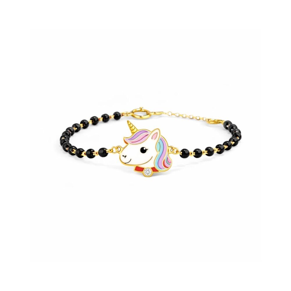 Unicorn diamond kids nazaria bracelet in gold with black beads and lab grown diamond