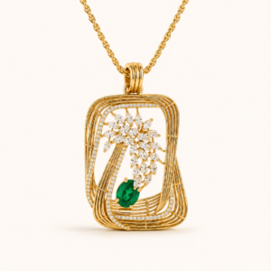 Emerald Bloom lab-grown diamond pendant with emerald gemstone crafted in BIS Hallmarked Gold by OSHA Jewels.