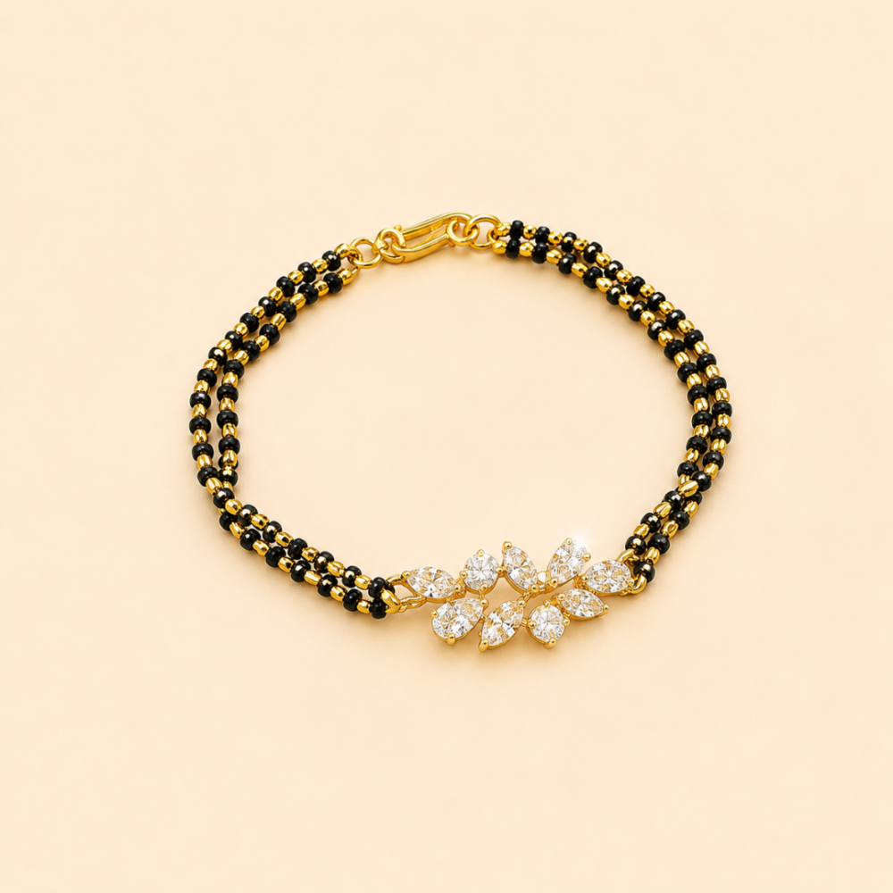 Leaf Grace Lab Grown Diamond Mangalsutra Bracelet in BIS Hallmarked Gold