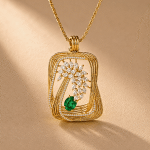 Emerald Bloom lab-grown diamond pendant with emerald gemstone crafted in BIS Hallmarked Gold by OSHA Jewels.