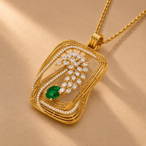Emerald Bloom lab-grown diamond pendant with emerald gemstone crafted in BIS Hallmarked Gold by OSHA Jewels.