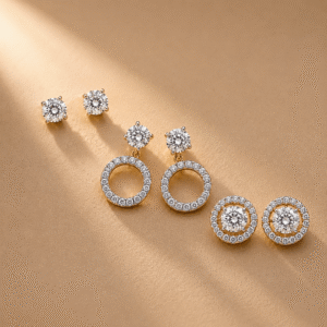 Halo Flex 3-in-1 convertible lab-grown diamond earrings with detachable halo design crafted in BIS Hallmarked Gold by OSHA Jewels.