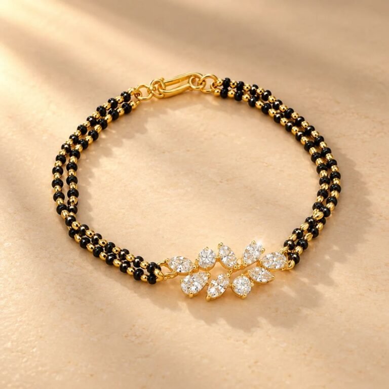 Leaf Grace Lab Grown Diamond Mangalsutra Bracelet in BIS Hallmarked Gold