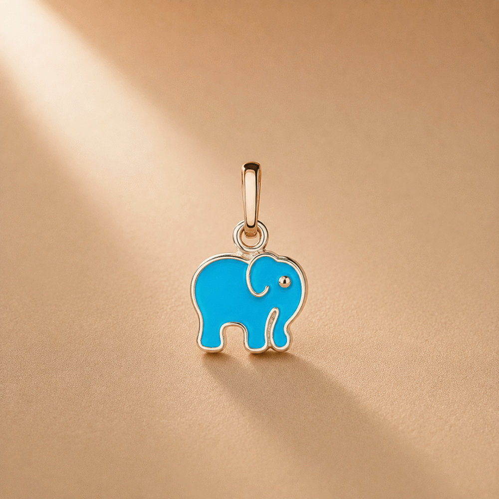 Blue elephant silver enamel pendant for kids
