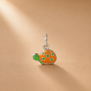 Orange turtle silver enamel charm pendant for kids