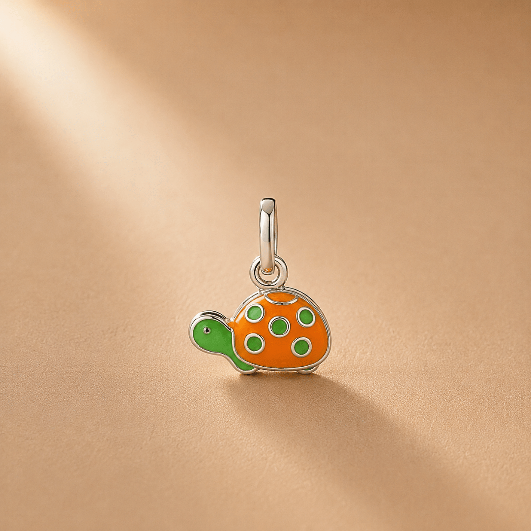 Orange Turtle Silver Enamel Charm Pendant